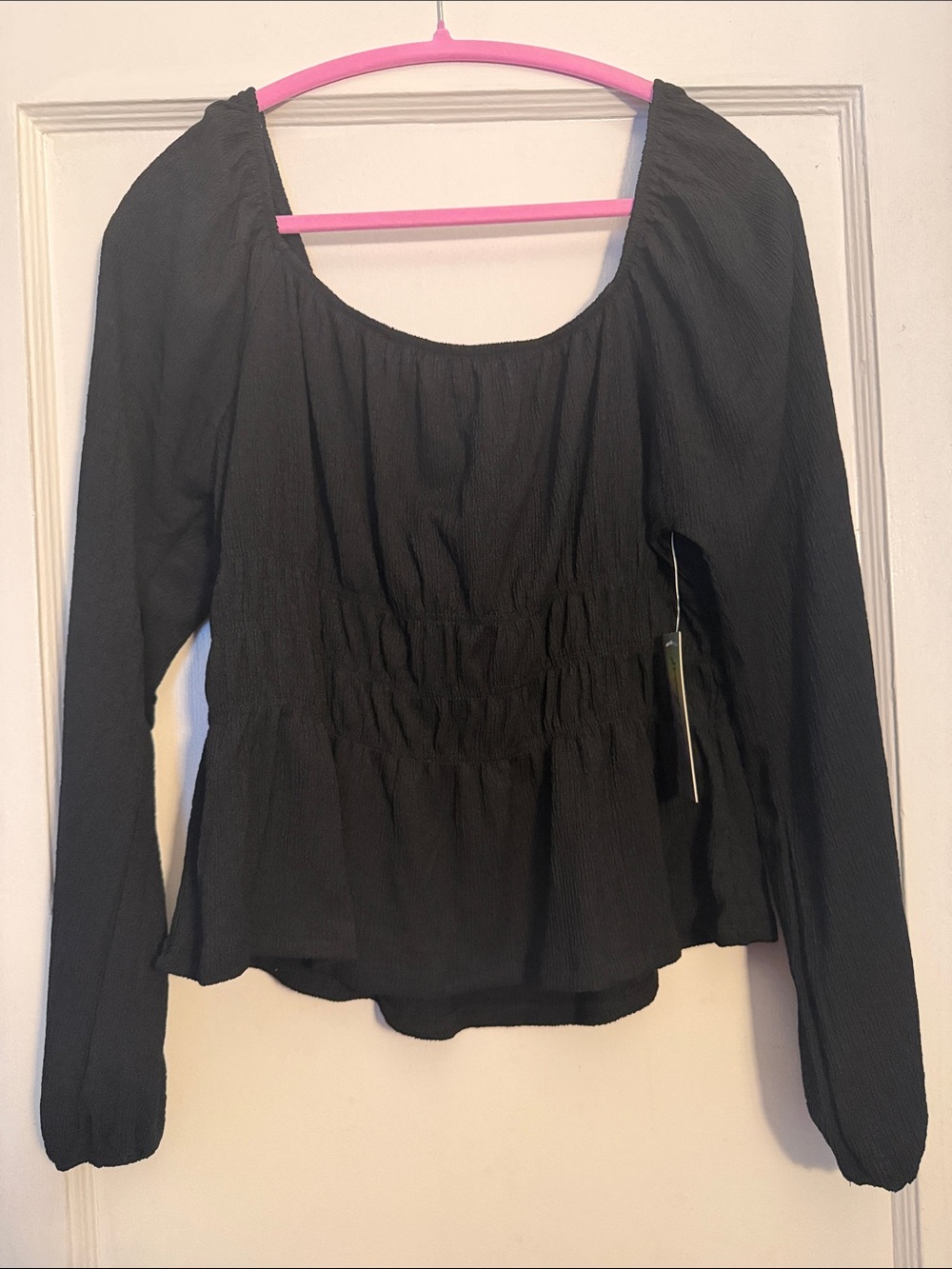 Black Long-Sleeve Peplum Blouse - Women's Top